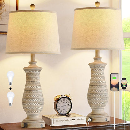 Farmhouse Table Lamps for Living Room Set of 2, Touch Lamps for Nightstand with Dual USB Charging Port, Bedside Table Lamp for Bedroom, 2 Bulb Included1