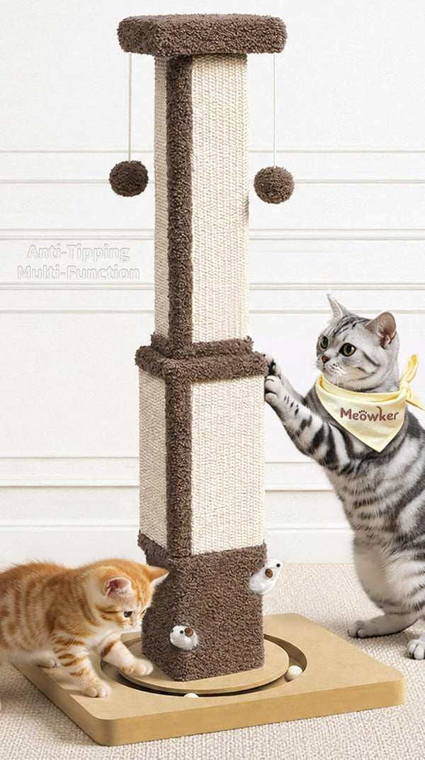 33" Tall Sisal Vertical Cat Scratching Post for Indoor Cats, Brown | Vertical Pole Post for Indoor Cat1