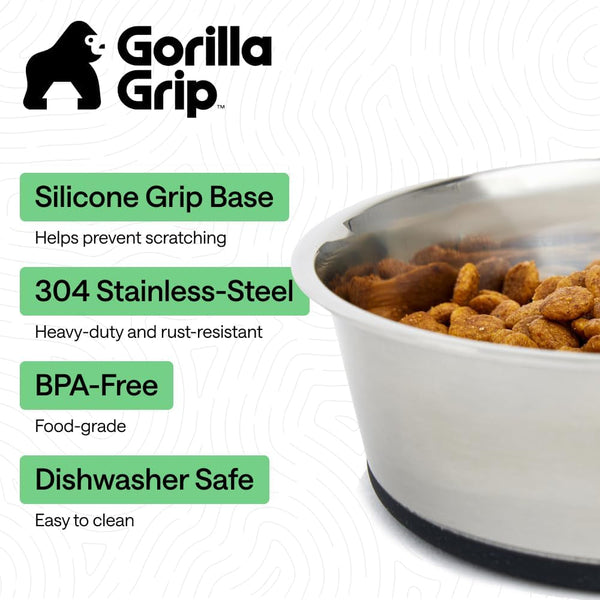 GORILLA GRIP Dog Bowls, Food Grade 304 Stainless Steel, Holds 2 US Cups Each (16 Fl Oz) Food and Water Bowl for Feeding Dogs and Cats, Dishwasher Safe, Rust Resistant BPA Free Rubber Base, 2 Set Black2