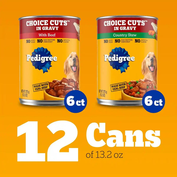Pedigree Choice Cuts Wet Dog Food, Beef & Country Stew, 13.2 Oz, 12 Count | Beef & Country Stew Flavors, 100% Complete & Balanced, Supports Lean Muscles, 50%+ Water for Hydration, Made with Real Beef2