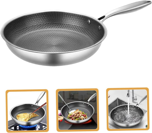 Clad Stir Fry Pan Poached Egg Pan Stainless Steel Skillet Honeycomb Handles for Induction Electric Gas Stove Easy to Clean Ergonomic Design9