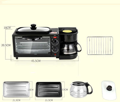 3-In-1 Breakfast Station, Includes Coffee Maker, Non-Stick Griddle, and 4-Slice Toaster Oven, Versatile Breakfast Maker for Apartments Kitchenettes,Black3