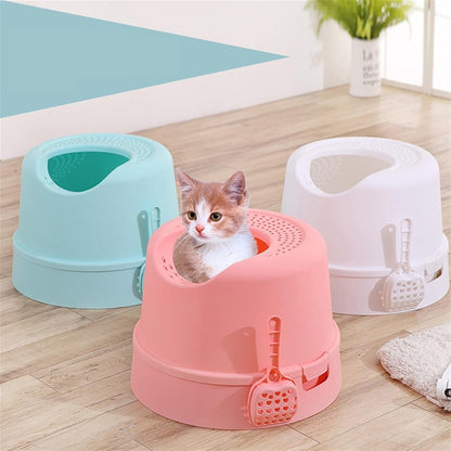 Dog Potty Training Toilet ﻿ Top Entry Cat Litter Box with Scoop Splash-Proof Multifunctional Toilet Base round Detachable Tray PP Material(C)3