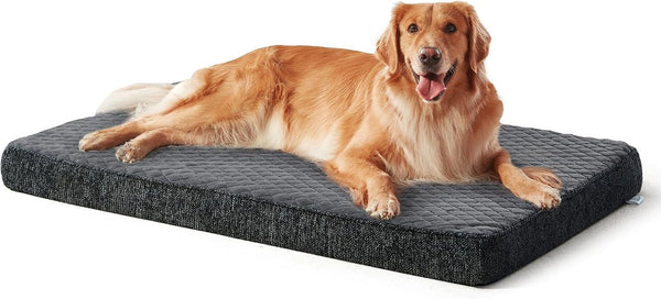 JOEJOY Orthopedic XL Dog Bed for Large Dogs, Waterproof Dog Bed for Crate with Washable Removable Cover, Extra Thick Egg-Crate Memory Foam Pet Beds, Grey, 41"X27"20