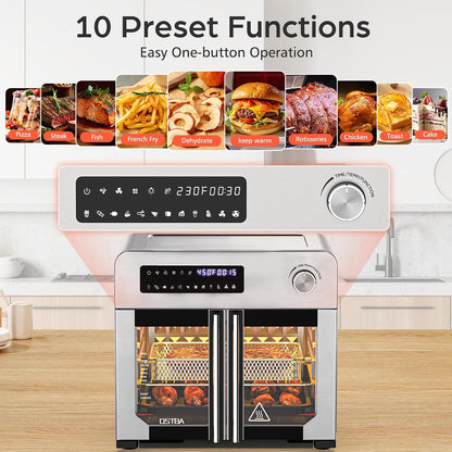 French Door Air Fryer Toaster Oven Combo, 24QT 10-In-1 Oven | 1700W Heating, Adjustable Fan Speed, Rotisserie Function, 102-Recipe Book, Removable Crumb Tray, Stainless Steel Finish4