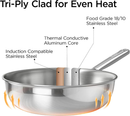 11" Wok Pan with Lid, Stainless Steel Deep Skillet for Stir-Fry | Non-Toxic Uncoated Cookware, Flat Bottom, Oven Safe, Induction Ready, Stay-Cool Handle, 3-Ply Stainless Steel Clad5
