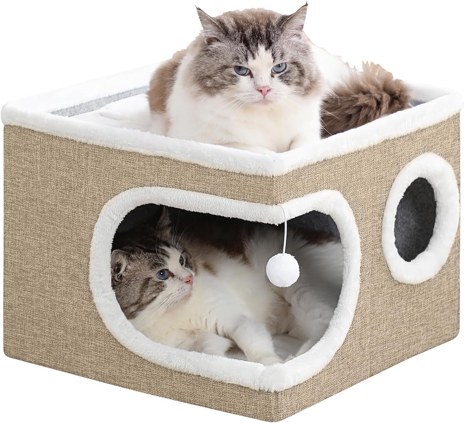 cat-houses-for-indoor-cats-large-covered-cat-cave-beds-furniture-with-scratch-pad-and-fluffy-ball-foldable-cat-hideaway-for-kitten-16x16x13-inches-grey