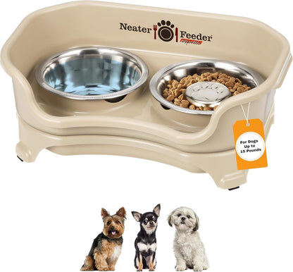Neater Feeder Express Mess Proof Dog Bowls Elevated for Small Breeds under 15 Lb, Made in USA, No Spill Raised Dog Food Bowl Stand, Stainless Steel Food and Water Bowl Set, Feeding Station, Cappuccino23