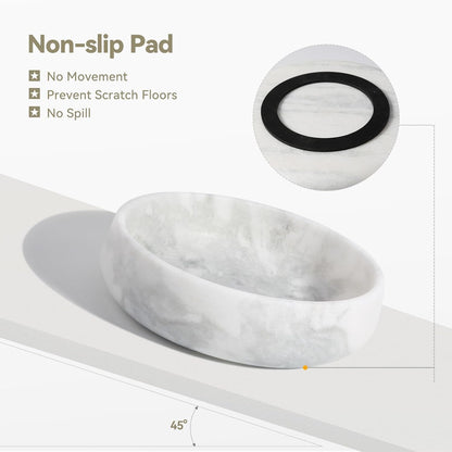 White Marble Dog Bowls, Non-Slip Dog Food Water Bowl Small, Heavy Duty Pet Bowl for Cats and Medium Dogs, Weighted African Natural Marble, Holds 4 Cups(5Lbs)6