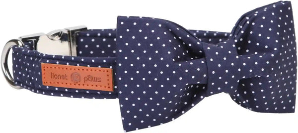 Lionet Paws Boy Dog Collar with Bowtie, Comfortable Adjustable Cute Navy Blue Bow Tie Collar for Male Dogs Gift, Xlarge, Neck 16-26 Inches1