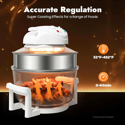17L Glass Turbo Air Fryer, 1400W 360° Viewable Convection Oven Roaster Electric Air Fryer Multifunction Fryer with Expansion Ring for Baking, Frying, Roasting5