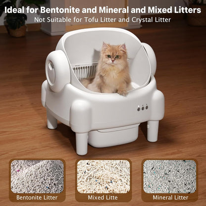 PARUUNTYS Self Cleaning Litter Box,Open Top Automatic Litter Box with App Control for Multiple Cats, Safety Sensors Protection, Odor Control Includes 2 Roll Liners,Large Waste Bin, Cream White9