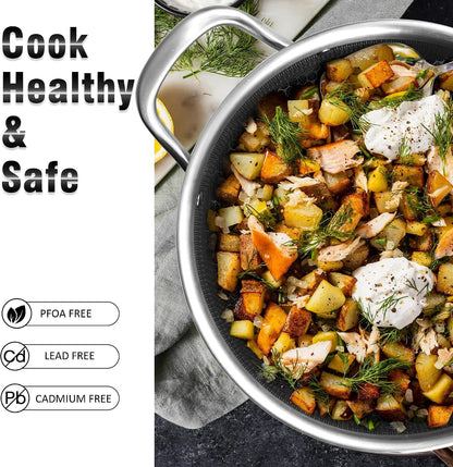 ™ Hybrid Nonstick 6 Quart Stainless Steel Stockpot with Glass Lid, Induction Stock Pot with Honeycomb Carving, Non-Stick Soup Pot Compatible with All Cooktops, Non-Toxic, Dishwasher & Oven Safe3