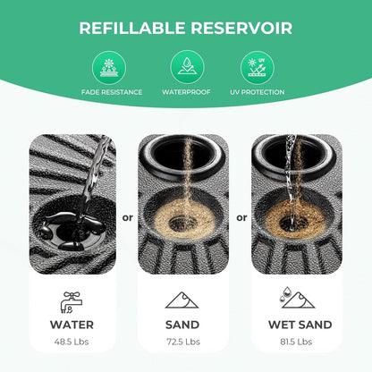 81.5Lb Max Capacity Outdoor Patio Umbrella Base, Black | Water Filled Umbrella Stand, Heavy Duty Market Umbrellas Base4