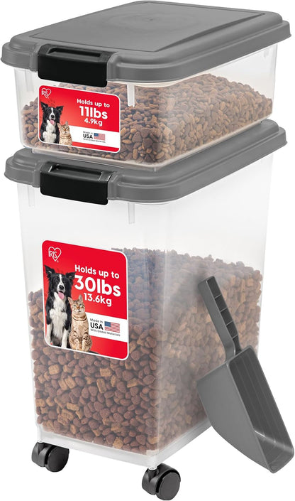 IRIS USA Dog Food Storage Container 30 Lb + 11Lb Airtight Combo, Stackable Pet Food Storage Bin with Wheels for Cat Dog Food, BPA Free, Made in USA, Black | Stackable Pet Food Plastic Storage Bins with Wheels for Cat and Dog Food, Made in USA14