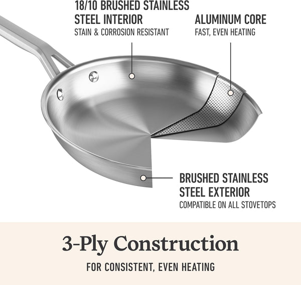 Calphalon Brushed 3-Ply Stainless Steel Cookware Set W/Turbo Heat Tech 10-Piece Set Includes Frying Pans, Pots and Pans Set, Induction, Oven Safe 450F, Brushed Stainless Silver3