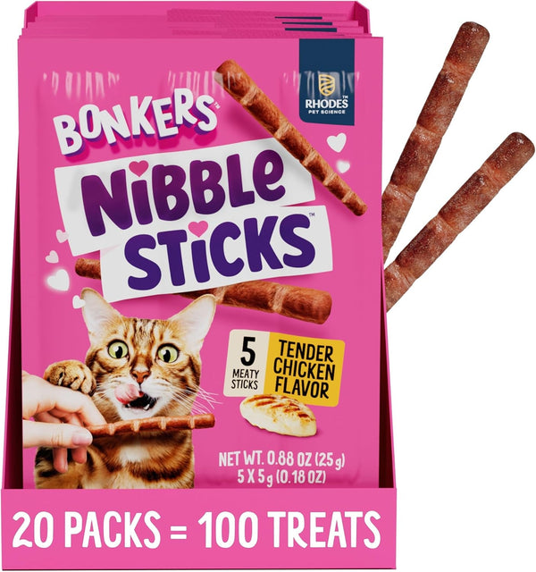 Bonkers Nibble Sticks Soft & Meaty Tender Chicken Flavor Cat Treats, 5 Sticks (Pack of 20)8
