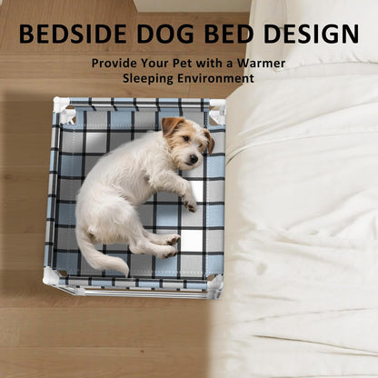 Bedside Cosleeper Dog Bed with Guardrail, 3-Fence Height Elevated Bed Dog | Extension Attached to Human Bed for Medium Dog Cat, Stainless Steel Window Perch Lounge Elevated Sleeper Hammock Furniture2