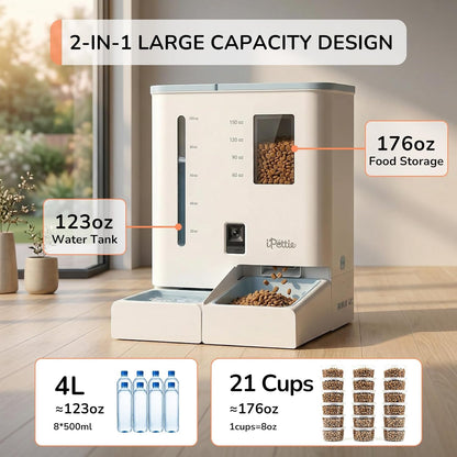 Ipettie Camera Automatic Cat Feeder and Water Dispenser, 5G/2.4Ghz Wifi | 2K HD Video, Night Vision, APP Scheduling & Alerts, 1 Filter Included, 300Oz Large Capacity for 2 Weeks, FW54 Camera Version4