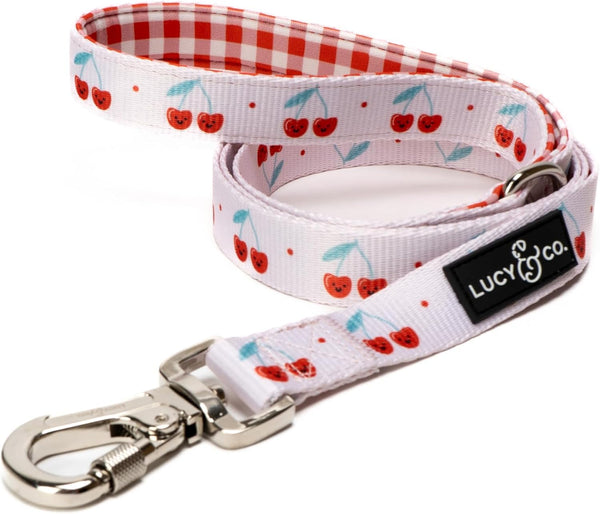 Lucy & Co. Cheery Cherries - Designer Dog Leash for Small to Large Dogs - Padded Handle for Comfort - Large, Red Gingham Cherries - 5 Foot1