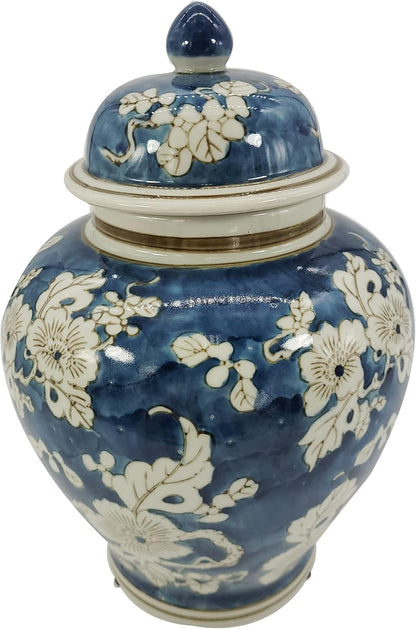 Blue and White Flower Chinoiserie Ginger Jar 12" W/Lid Ginger Jar, Tea Storage Decorative Home Decor Jar3