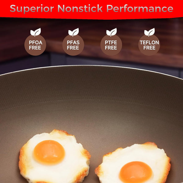 Titanium Wok Pan Non Stick Stainless Steel Woks & Stir-Fry Pans for All Stoves Home Use (13In)7