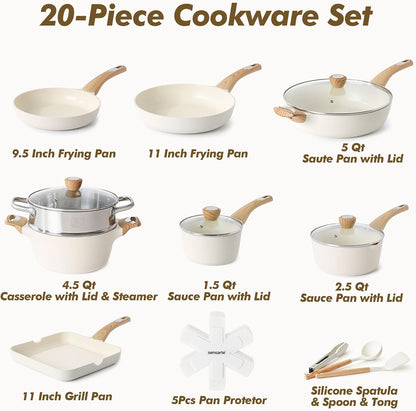 Ceramic Cookware Sets, Pots and Pans Set Nonstick, 20-Piece Induction Cookware, Non-Toxic Healthy Non Stick Kitchen Cooking Set with Stay-Cool Handles, PFAS PTFE PFOA PFOS Free3