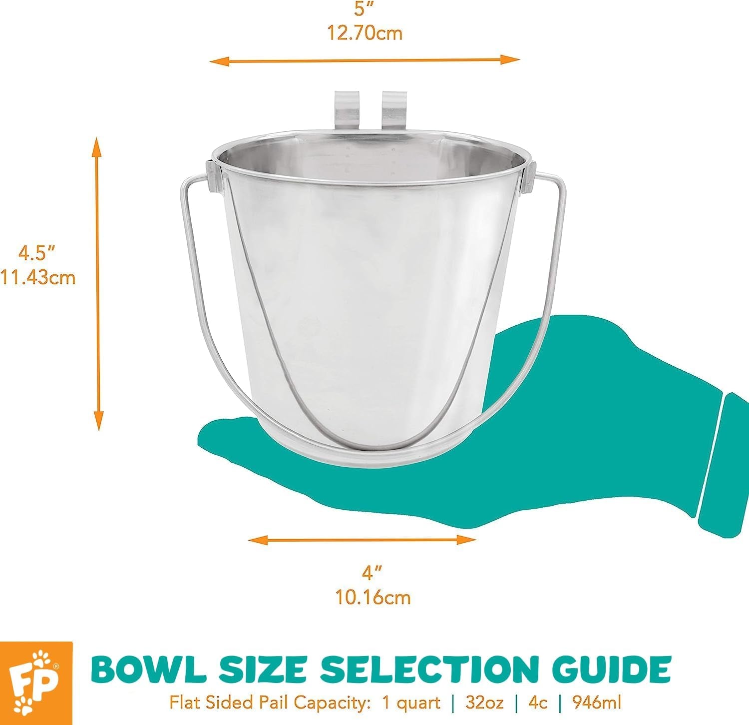 fuzzy-puppy-flat-sided-pail-with-dual-hooks-snugly-fit-on-dog-cat-and-critter-crates-cages-heavy-duty-stainless-steel-1-quart-12-pack-pn-fsp-1-12pk