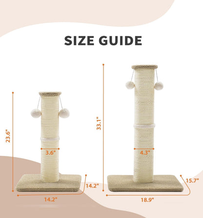 Made4Pets Tall Cat Scratching Post, 23.6" Natural Sisal Cat Scratcher with Hanging Balls, Heavy Duty and Thicker Scratching Post for Indoor Cats Adults, Sturdy Base Cat Scratch Post, Beige9