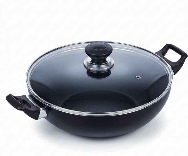 Non Stick Imperial Classic Wok with Glass Lid – Pfoa-Free Nonstick Wok Pan, Tempered Glass Lid with Steam Vent, Easy Clean Stir Fry Wok for Gas & Electric Stovetops (13")1