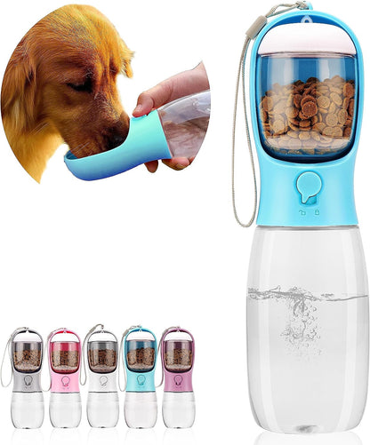 Dog Water Bottle with Food Container, Portable Leak Proof Pet Water Dispenser for Walking Hiking Travel, Puppy Essentials Accessories for Small Large Dogs, Dog Gifts (10Oz/15Oz/19Oz)1