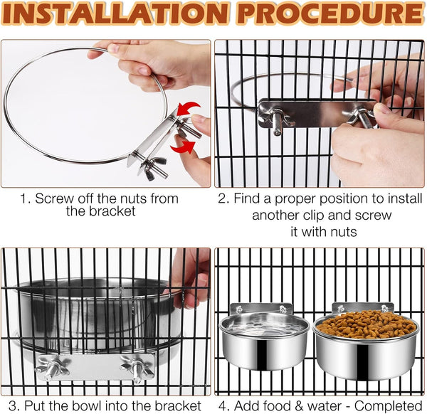Dog Crate Water and Food Bowl, Shineme Stainless Steel Dogs Bowls Hanging 2 Pack for Cage Crate Kennel, Spill Proof Dog Bowl for Medium and Small Sized Dogs Cats Pets (6.3 * 2.6” & 5.5 * 2.4”)2