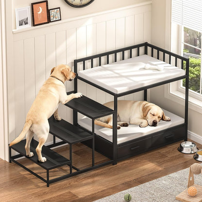 GDLF Dog Bunk Beds for Large Dogs, Dog Bedside Bed with Stairs & Storage, Space-Saving Indoor Pet Furniture1