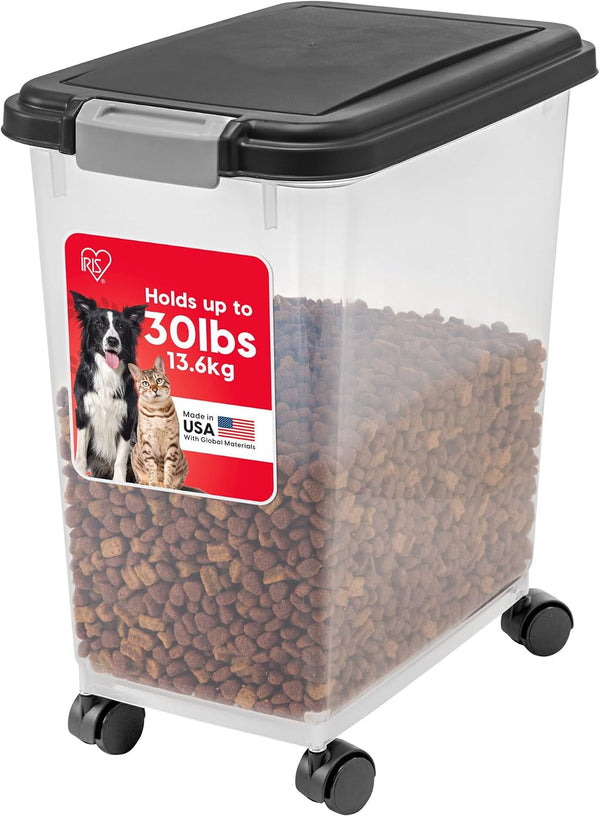 IRIS USA Dog Food Storage Container, Airtight, 30 Lb Capacity, Wheels | Airtight Seal Keeps Kibble, Bird Seed, and Pet Food Fresh While Wheels Provide Easy Mobility around the Home.1