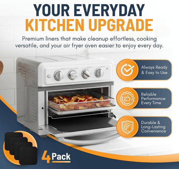 Toaster Oven Liners for Bottom of Oven (4 Pack) Reusable Non-Stick Heat Resistant Toaster Liners, Compatible with Breville, Cuisinart, Black & Decker, Dash, and More - Air Fryer Liners 12"X12" (Black)2