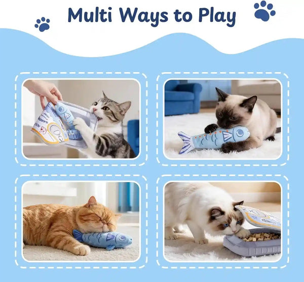 Nocciola Catnip Toys for Indoor Cats - 3 Pack Cat Toys Fish with Sardine Can Pouch, Cat Nip Toys Cat Kicker Toy with Crinkle Paper, Interactive Cat Toy for Kitten Enrichment, Cat Gifts5