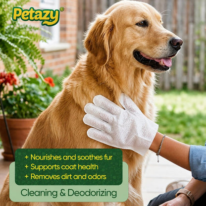 Petazy Pet Glove Wipes for Dogs & Cats – Hypoallergenic Thick Cleaning Gloves with Aloe & Coconut Oil for Paws, Face, Ears & Butt, Instant No Rinse Grooming Wipes to Deodorize and Hydrate, 25 Pack2