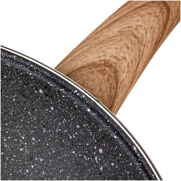 Nonstick Wok Pan 11 Inch Enamel Steel Gray | Induction Compatible, All Stovetop Ready, Even Heat Cooking, Wood-Look Handle, Lightweight Design, Easy Cleanup3