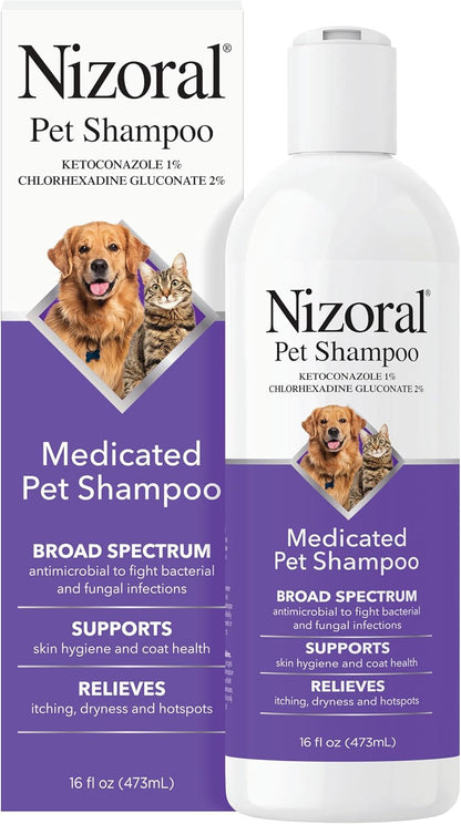 Nizoral Ketoconazole Pet Shampoo for Dogs and Cats, 16 Oz, 1% Ketoconazole, 2% Chlorhexidine Gluconate, Antifungal, Antimicrobial Support, Skin Health, Odor Control, Dog Itching Skin Relief Shampoo1