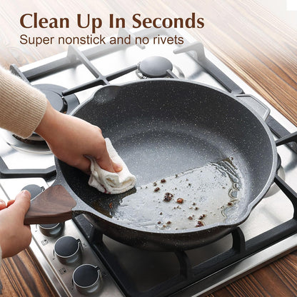 Nonstick Deep Frying Pan Skillet, 11-Inch Saute Pan with Lid, Stay-Cool Handle, Chef Pan Healthy Stone Cookware Cooking Pan, Induction Compatible5