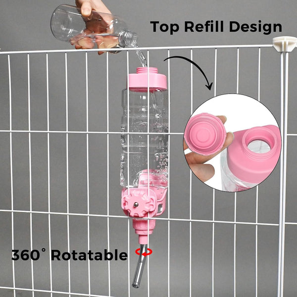 Vannon Dog Crate Water Bottle, 34Oz Top-Fill Pet Water Dispenser, Pink | Kennel Water Bottle Helps Keep Pets Hydrated Longer with Fewer Refills and Easy Daily Care.8