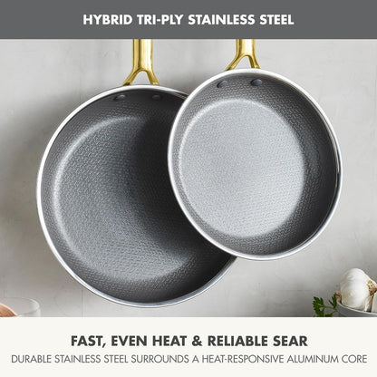 Hybrid 2 Piece (9.5" & 11") Stainless Steel & Ceramic Skillet Set | APEX Tri-Ply Pan, Pfas-Free Thermobond Nonstick, Induction & All Cooktop Compatible, Dishwasher & Oven Safe up to 850F, Gold3