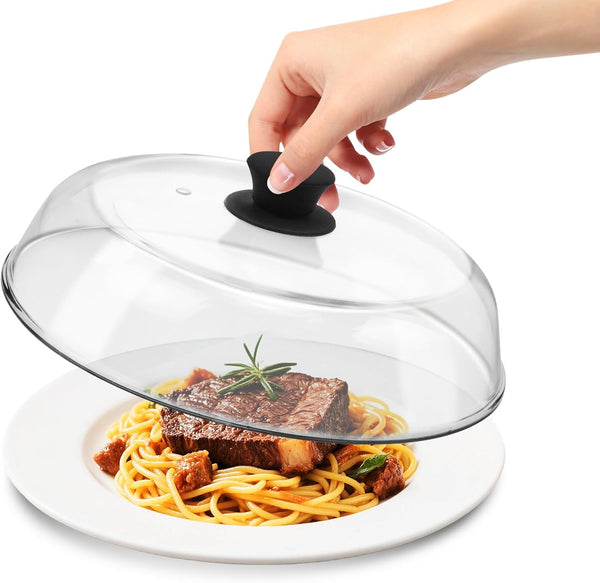 10In Glass Microwave Cover for Food,Glass Microwave Cover,Food Grade | 10In Glass Microwave Cover for Food, Microwave Plate Lid with Vent Holes & Easy-Grip Handle1