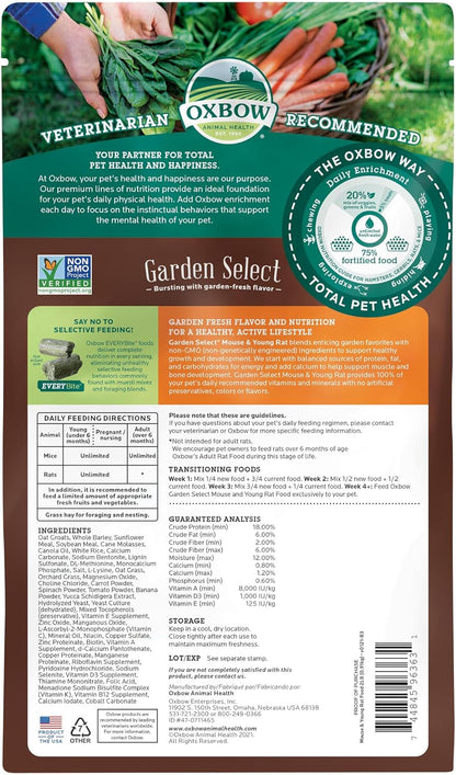 Oxbow Garden Select Mouse & Young Rat Food, Rat Food Pellets, Non-Gmo, 2 Lb | Uniform Rat Food Pellets Prevent Selective Feeding, Vitamins and Minerals, Non-Gmo, Complete Daily Diet, Made in USA2