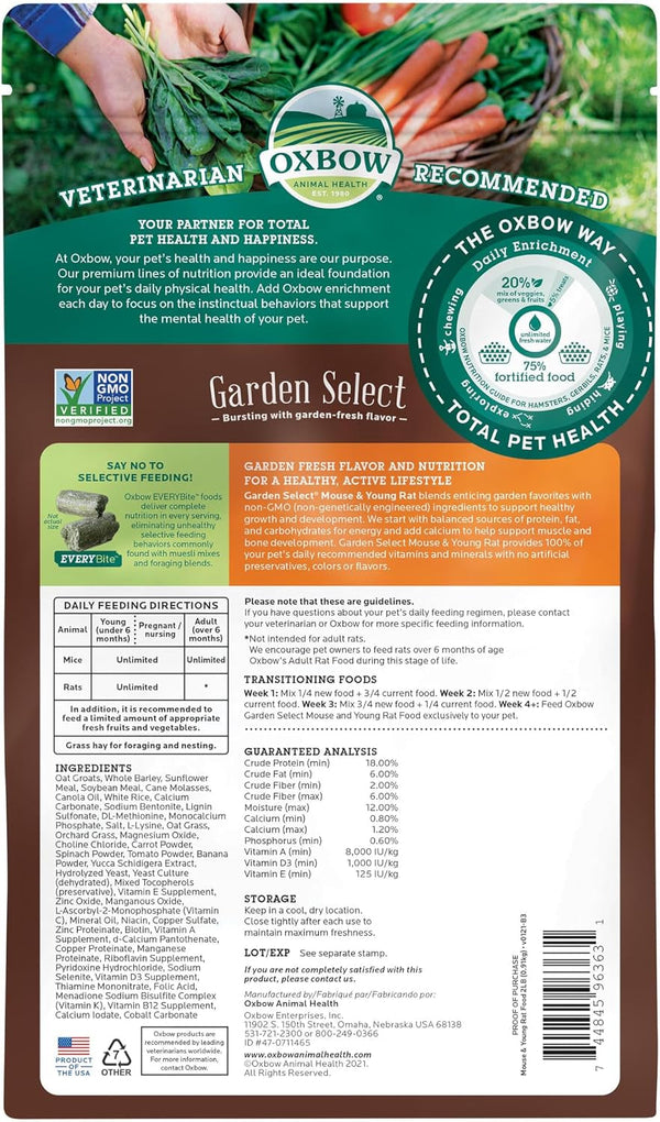Oxbow Garden Select Mouse & Young Rat Food, Rat Food Pellets, Non-Gmo, 2 Lb | Uniform Rat Food Pellets Prevent Selective Feeding, Vitamins and Minerals, Non-Gmo, Complete Daily Diet, Made in USA2