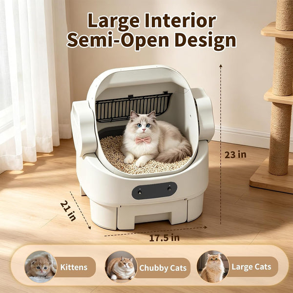 Automatic Self-Cleaning Litter Box, Open-Top, Microwave Radar, White | Multi-Sensor Safety, Large Waste Bin, Whisper-Quiet, Easy Setup, Rinse-Clean in Seconds, for Multi-Cat Homes4