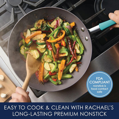 Cucina Hard-Anodized Nonstick Covered Stir Fry Pan, 11-Inch, Gray, Agave Blue Handles3