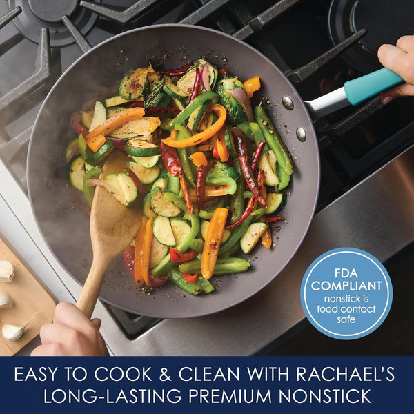 Cucina Hard-Anodized Nonstick Covered Stir Fry Pan, 11-Inch, Gray, Agave Blue Handles3