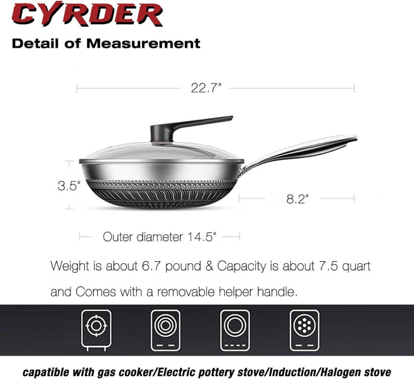Large Hybrid Nonstick Stainless Steel Pan Skillet, 14.5In | PFOA Free Non-Stick Wok, Dishwasher Oven Safe, Stay Cool Handle, Works with Induction Cooktop/Ceramic/Gas/Electric Stove5