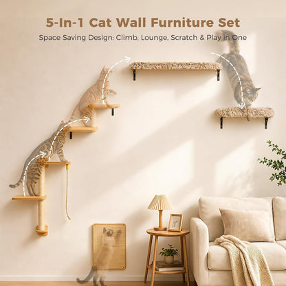 PAWZ Road Cat Wall Shelves, Modern Cat Wall Furniture with Sisal Posts | 5-In-1 Wall Mounted Cat Tree ,Wood Cat Shelves with Long Perch,Cat Wall Climber Holds up to 40Lbs for Large Indoor Cats2